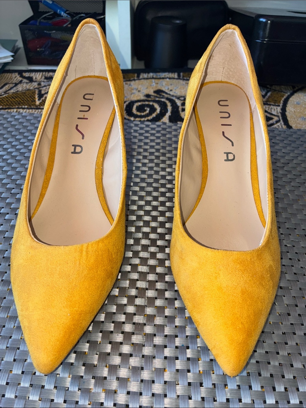 Unisa Mustard Suede Pointed-Toe Pumps